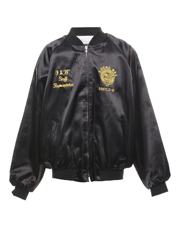 King Louie Embroidered Black & Yellow Bomber Jacket - XL Lace Jacket Ribbed Jacket Sequined Jacket