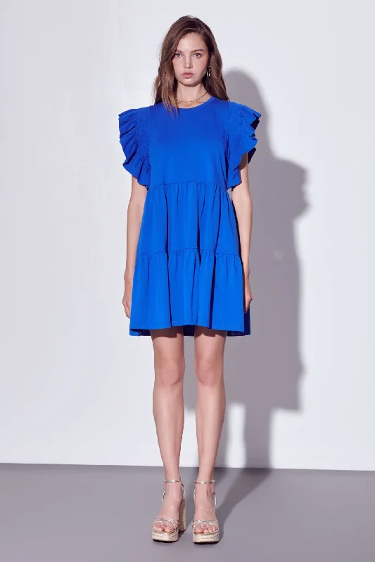 English Factory - Knit Ruffled Mini Dress Fashionable Denim Mini Dress