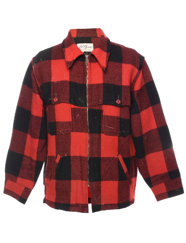 L.L. Bean Buffalo Check Wool Jacket - L Zip Front Button Front Snap Front