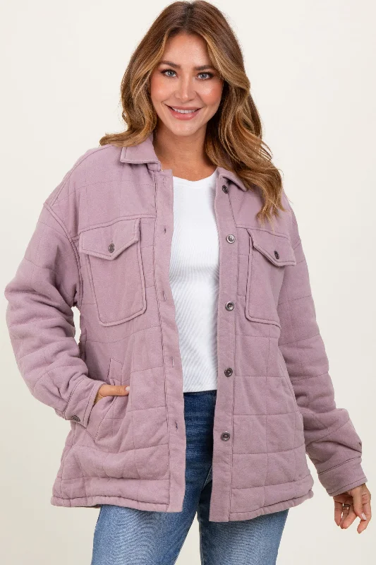 Lavender Oversized Collared Button Down Quilted Jacket Satin Jacket Silk Jacket Chiffon Jacket