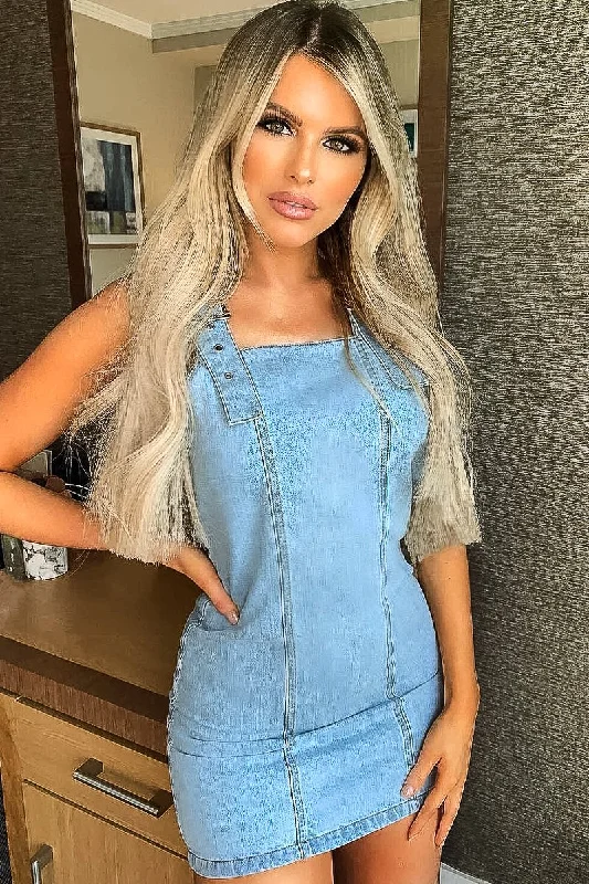 Light Denim Sleeveless Back Zip Mini Dress - Kasandra Chic Sleeveless Mini Dress