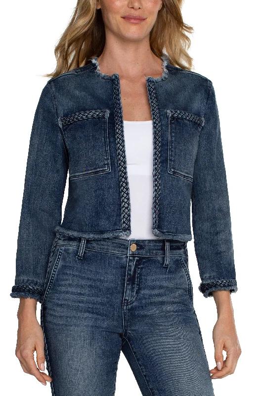 Liverpool Denim Jacket w/Braid Detail (Ponderay) Zip Front Button Front Snap Front