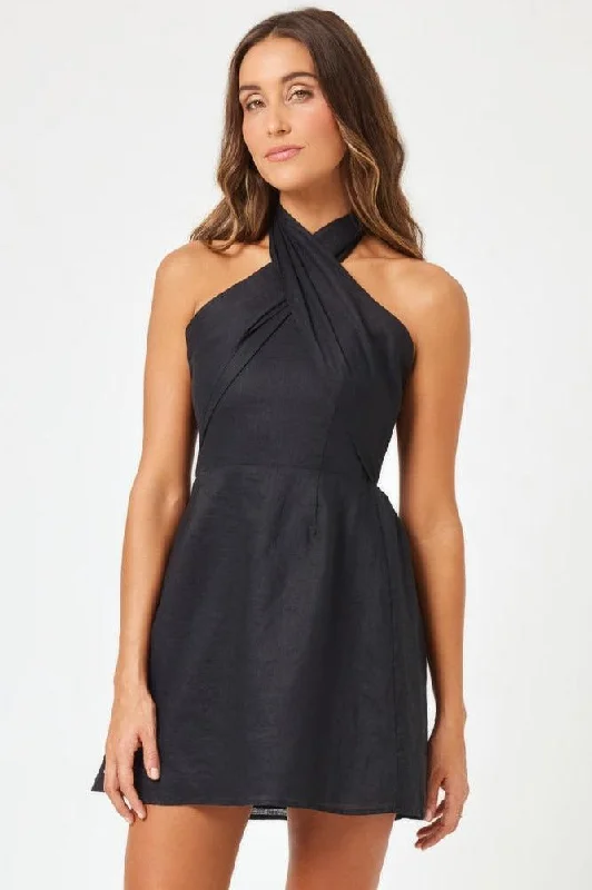 LSPACE Under the Sun Convertible Linen Mini Dress Trendy A-Line Mini Dress