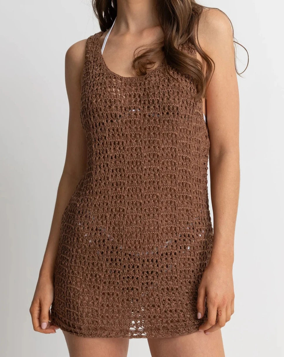 Maddie Knit Mini Dress in Chocolate Stylish Short-Sleeve Mini Dress