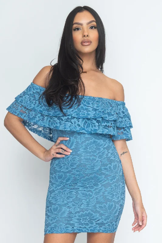 Lace Mini Dress Can be wear off the Shoulders / Full Linen (MD2411) Comfortable Linen Mini Dress