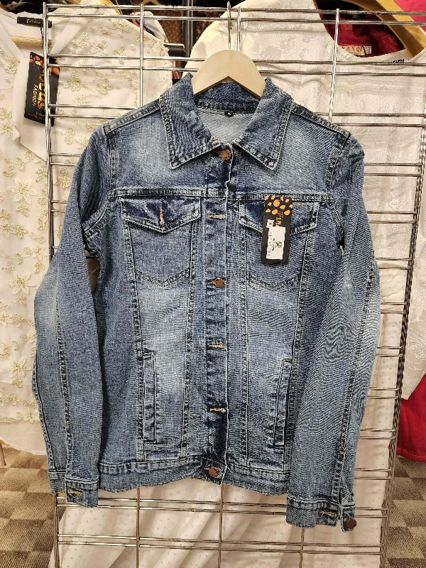 Women Denim Jacket Zippered Front Buttoned Front Snap Front