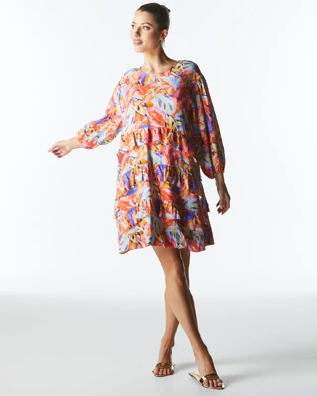 Midsummer Mini Dress - Sunset Palm Chic Mini Dress with V-Neck