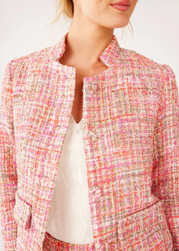 Onassis Jacket Pink Multi Tweed Denim Jacket Leather Jacket Suede Jacket