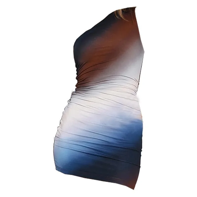 One shoulder ruched print gradient mini dress Elegant Off-Shoulder Dress Mini