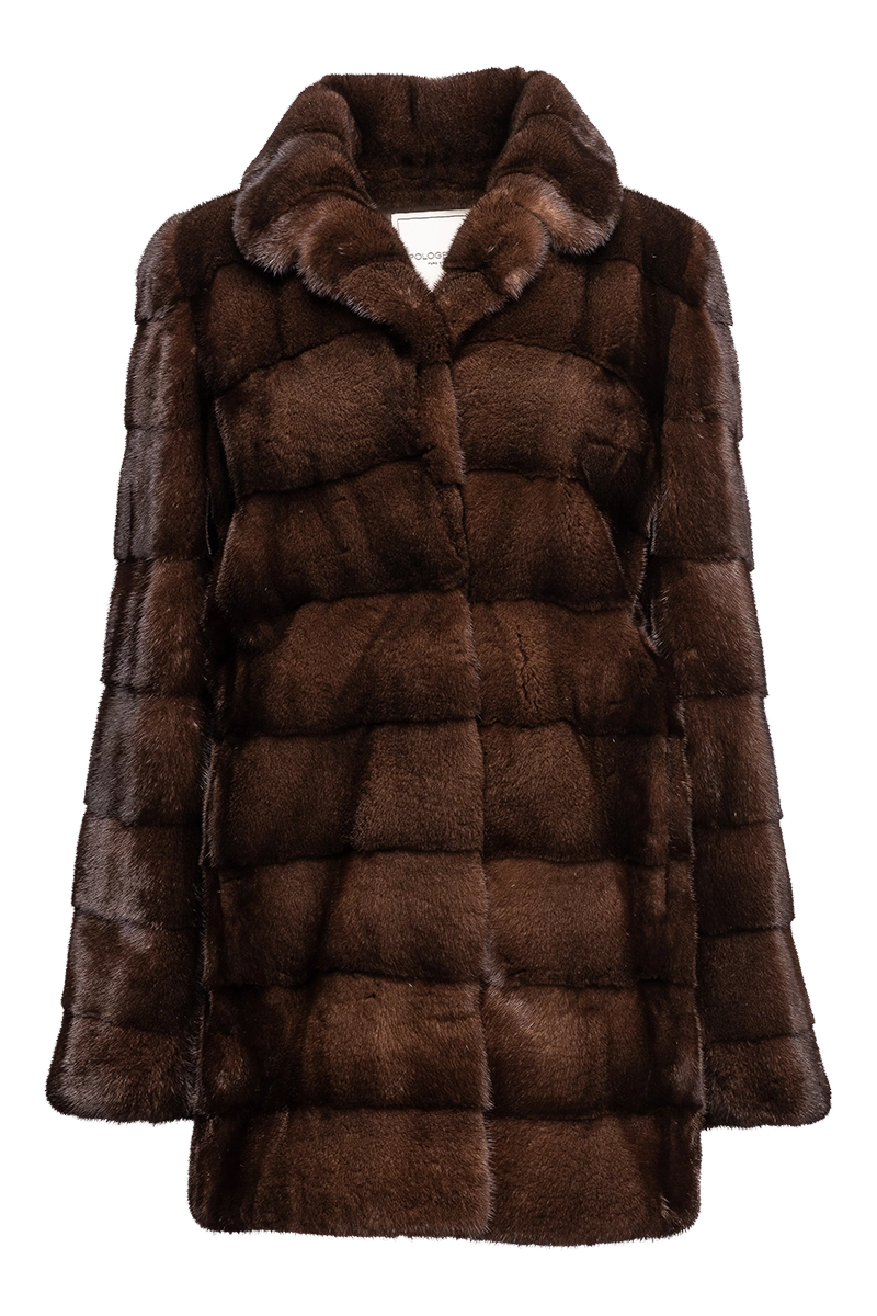 Fitted Horizontal Mahogany Mink Fur Jacket Cotton Jacket Linen Jacket Terry Jacket