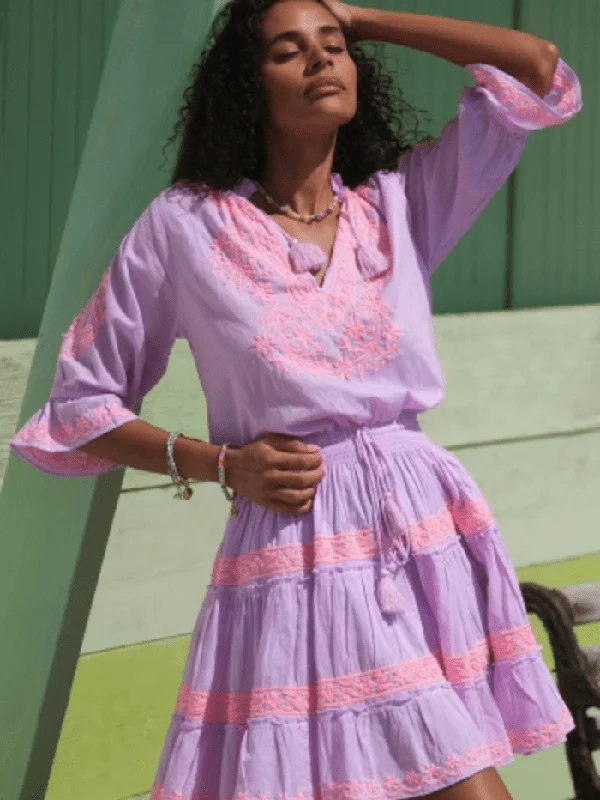 Pranella AMAR Mini Dress In Lilac And Neon Peach Cozy Ruched Mini Dress