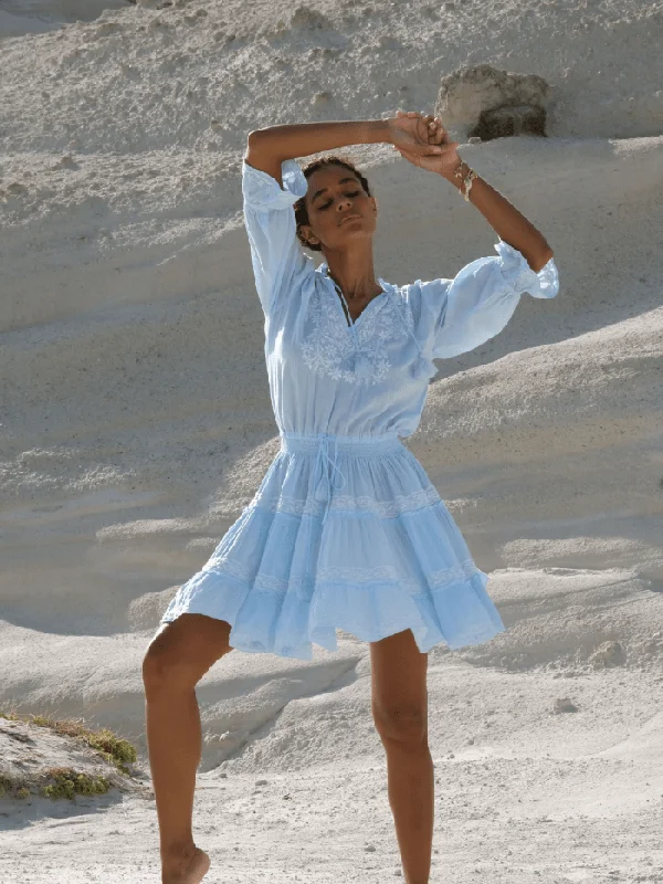 Pranella AMAR Mini Dress In Sky Blue And White Elegant Satin Mini Dress
