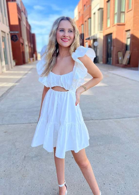 Rare Beauty Ruffle Sleeve Mini Dress Trendy Denim Mini Dress