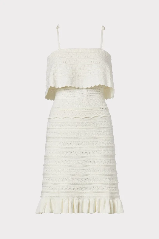 Ruffle Yoke Pointelle Mini Dress Stylish Sweetheart Neck Mini Dress