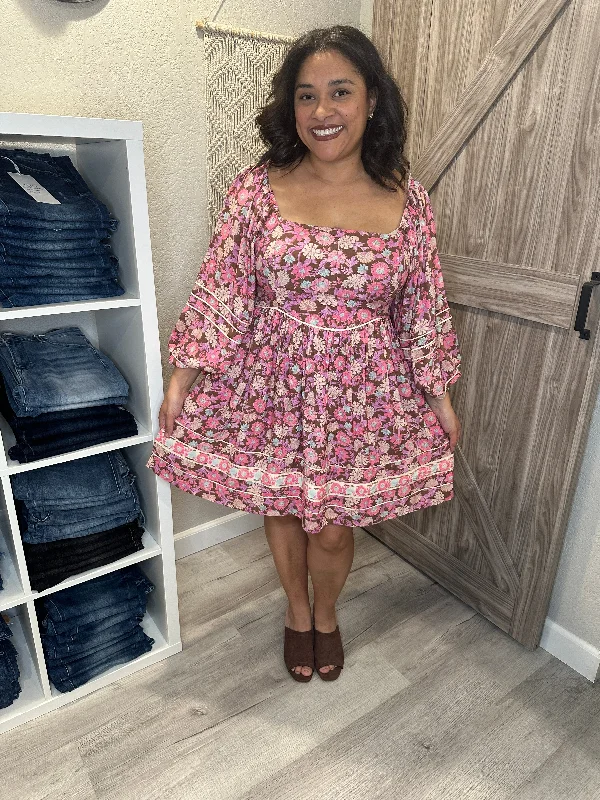 Saltwater Luxe 3/4 Sleeve Layla Floral Mini Dress Comfortable Boho Mini Dress