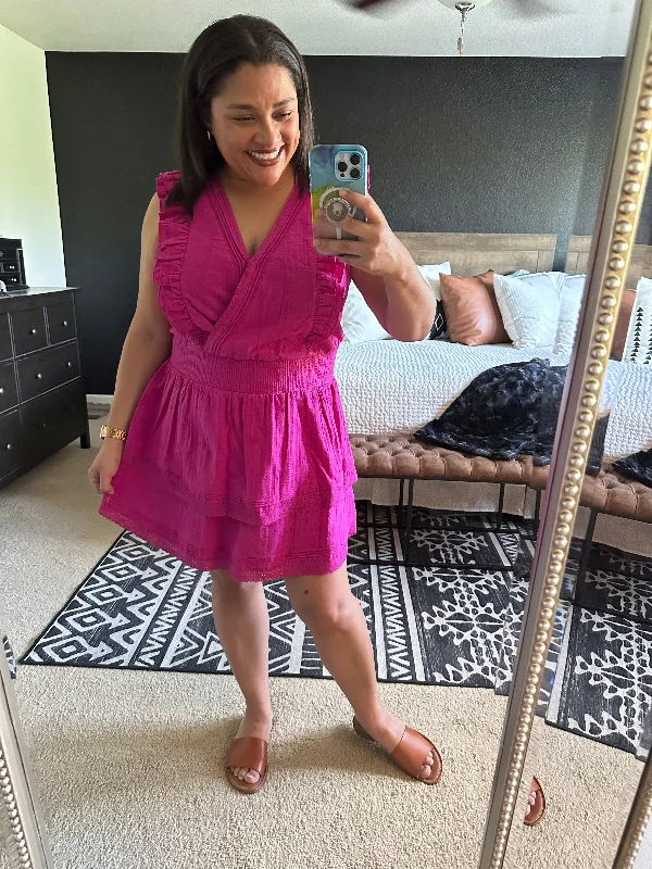Saltwater Luxe Izzile Fuchsia Ruffle Mini Dress Comfortable Bodycon Mini Dress