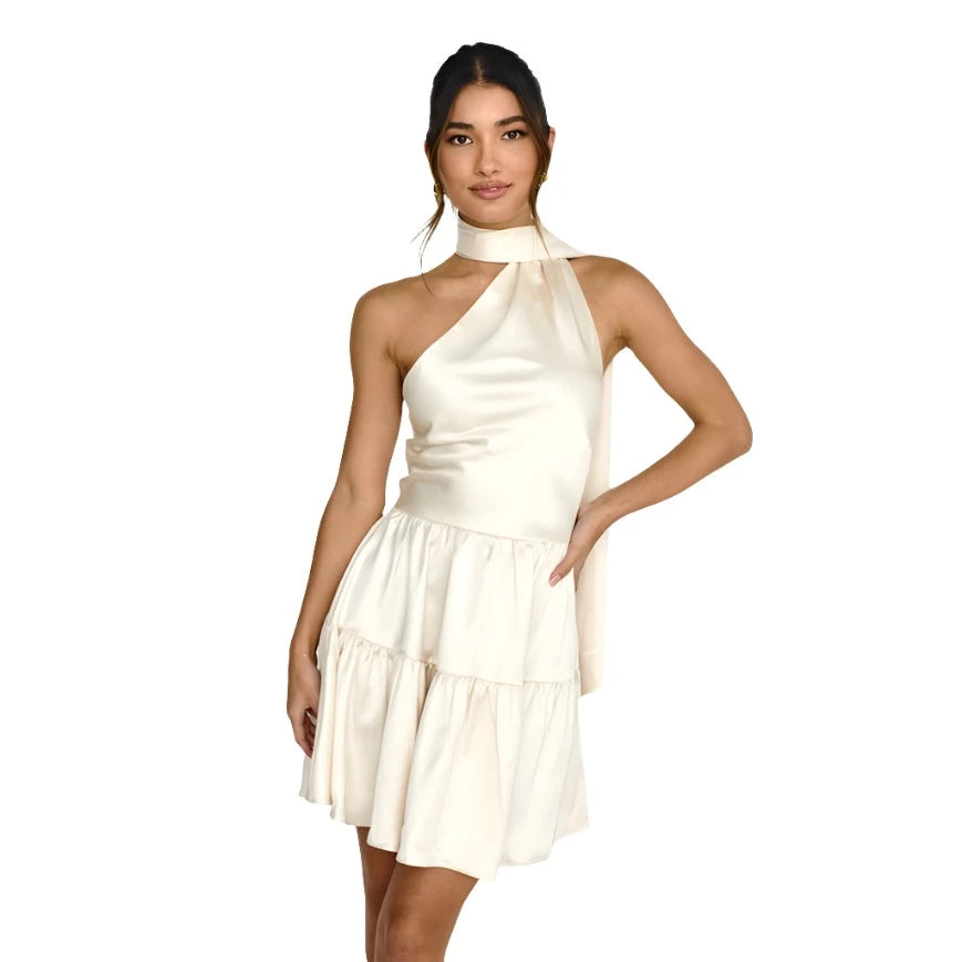 Satin Neck Wrap Mini Dress Fashionable Summer Mini Dress