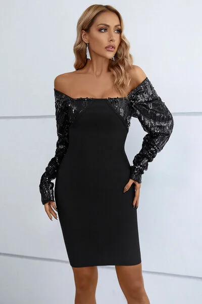Sequin Off-Shoulder Mini Dress Trendy Off-Shoulder Dress Mini