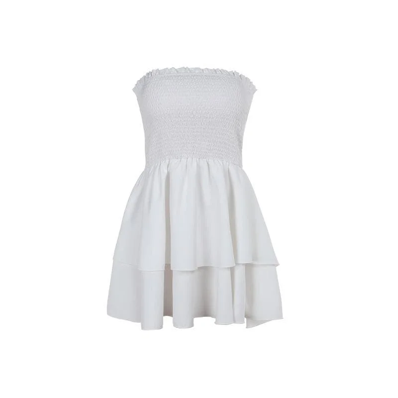Smocked backless ruched ruffle tube mini dress Stylish Button-Down Mini Dress