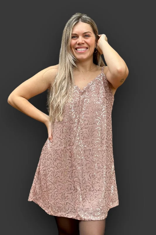 Sparkle Mini Dress Rose Fashionable Boho-Chic Mini Dress