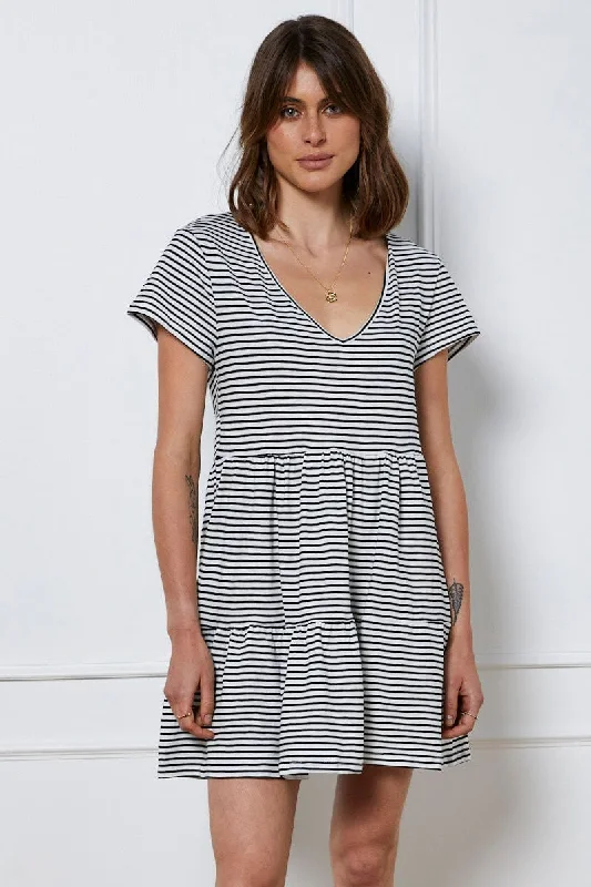 Stripe Mini Dress Short Sleeve Classic Casual Mini Dress