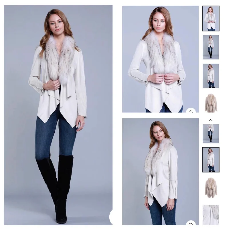 Suede Jacket with Removable Raccoon Collar Lace Jacket Ribbed Jacket Sequined Jacket