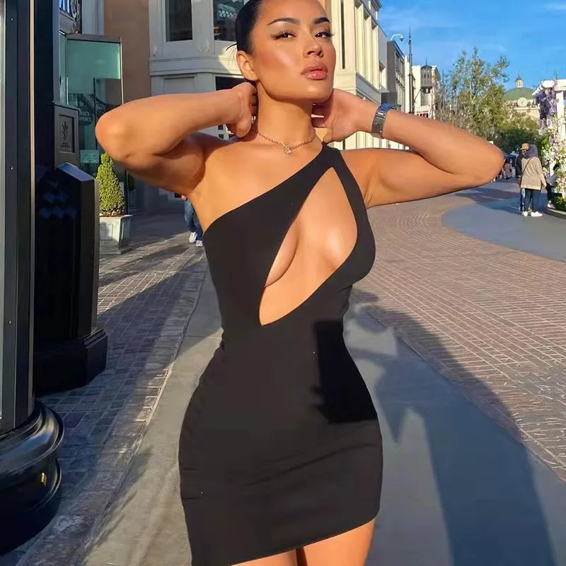 Summer Sleeveless Dress Cross-border Casual Fashion Hollow Irregular Mini Dress for Women Oblique Shoulder Women Dress Chic Pleated Mini Dress Summer Sleeveless Dress Cross-border Casual Fashion Hollow Irregular Mini Dress for Women Oblique Shoulder Women Dress Chic Pleated Mini Dress