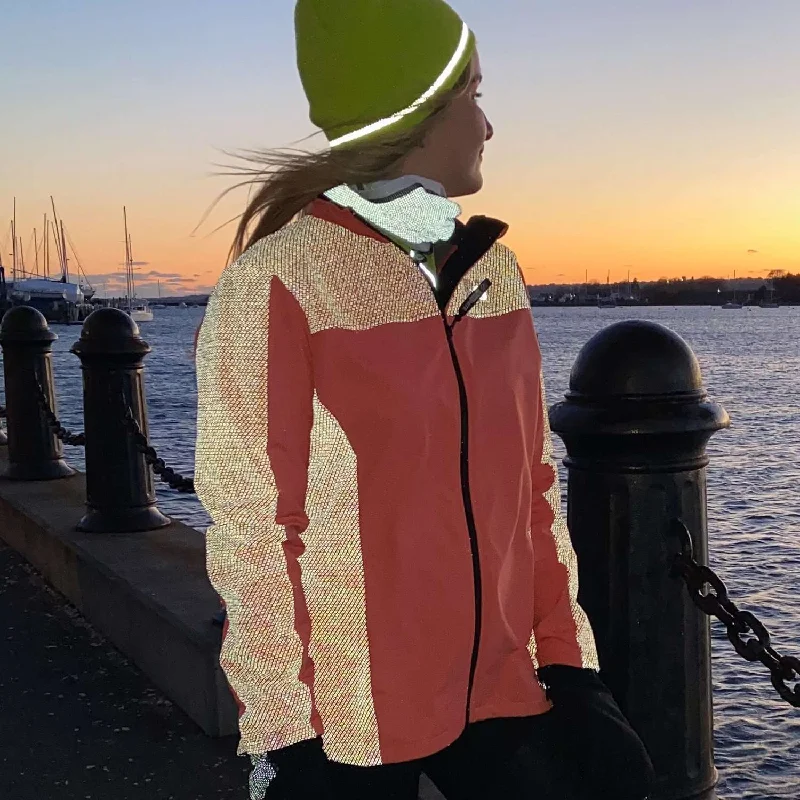FINAL SALE: Tahoe Women's Performance Softshell Fleece Reflective Jacket in Salmon Striped Jacket Polka Dot Jacket Floral Jacket
