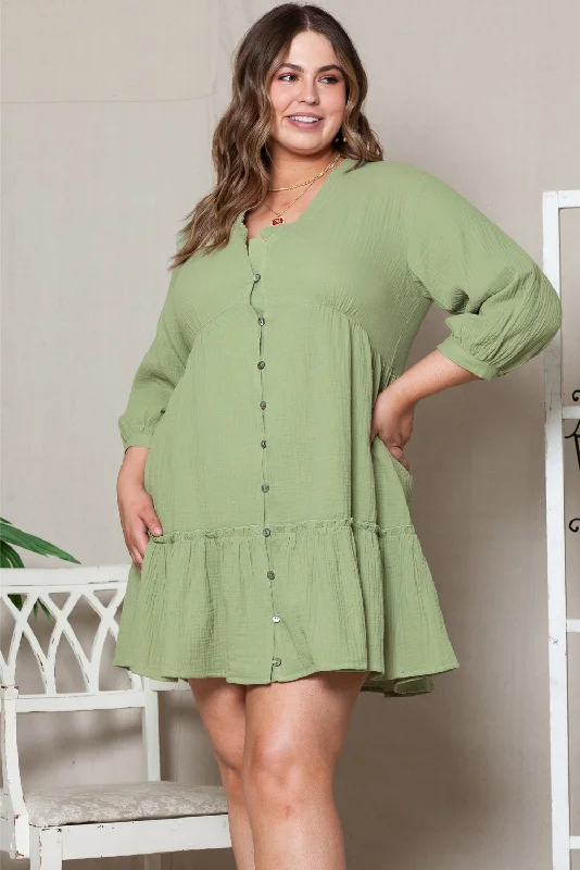 Ruffled V Neck Plus Size Mini Dress Cozy T-Shirt Mini Dress