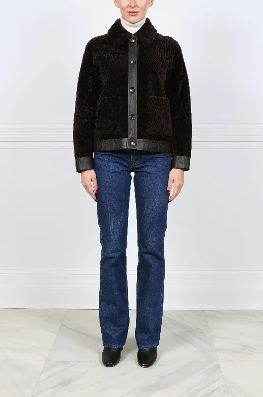 The Melina  Shearling Jacket with Leather Trim Toggled Jacket Drawstring Jacket Belted Jacket