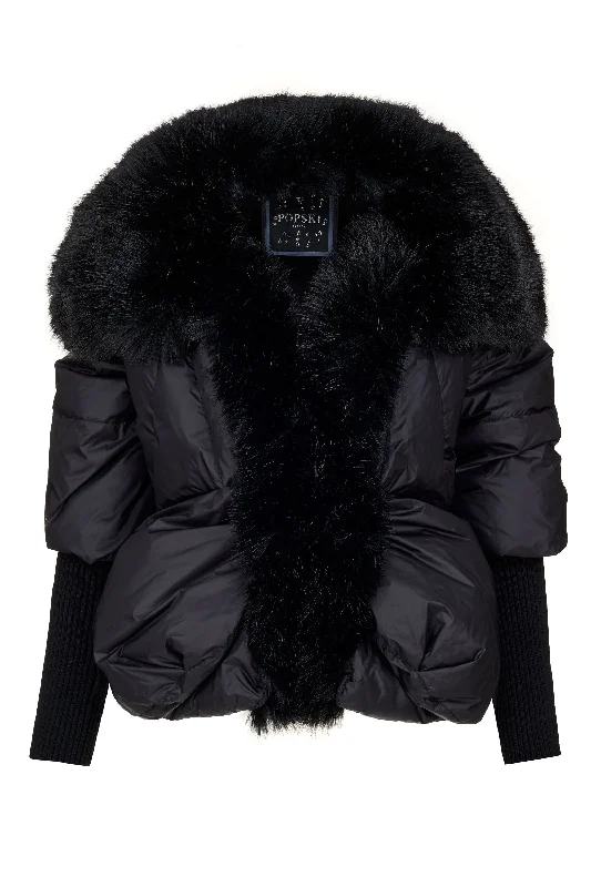 The Popski Goose Down Jacket with Faux Fur in Black Knit Jacket Woven Jacket Fleece Jacket
