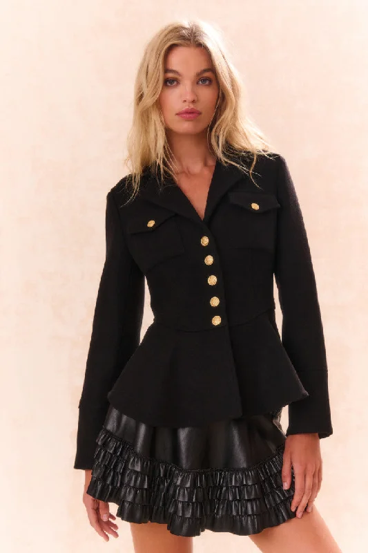 Theda Wool-Blend Military Jacket Plaid Jacket Tartan Jacket Houndstooth Jacket