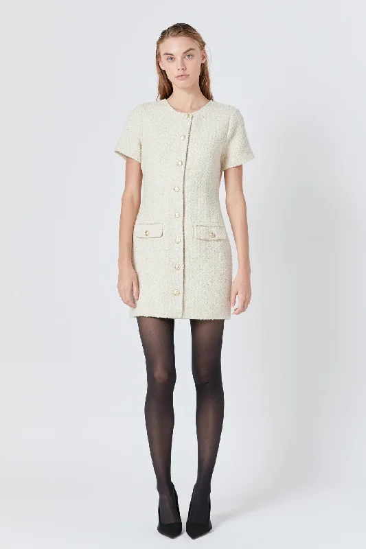 Endless Rose - Tweed Buttoned Mini Dress Trendy Wraparound Mini Dress