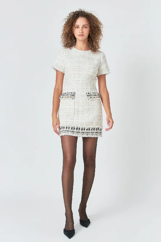 Endless Rose - Tweed Fringed Mini Dress Elegant Silk Mini Dress