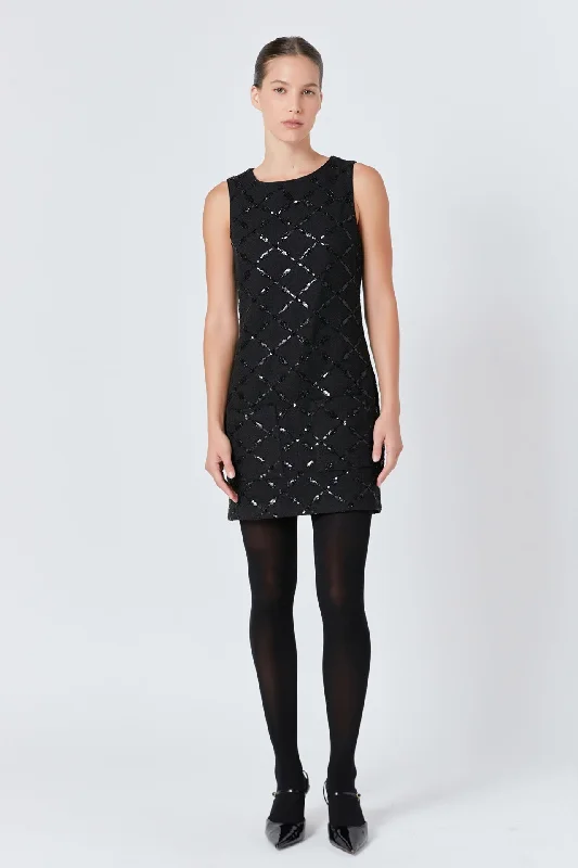 Endless Rose - Tweed Sleeveless Mini Dress Trendy Floral Mini Dress
