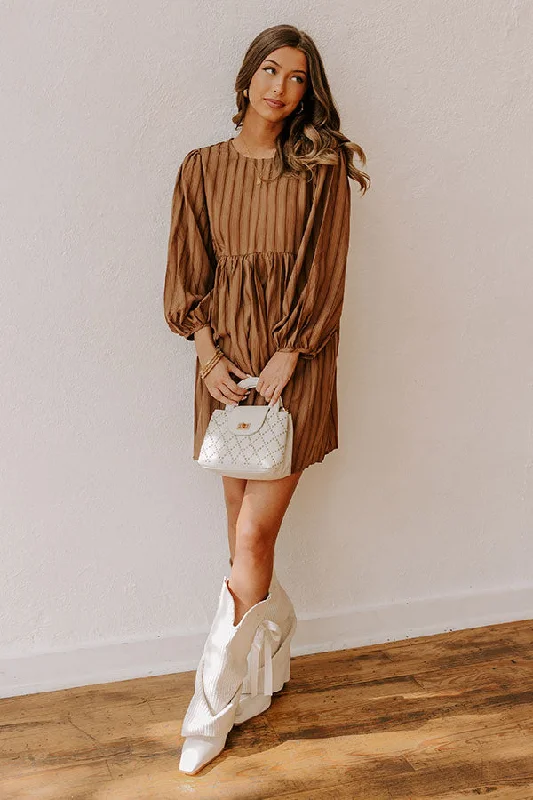 Vermont Stroll Stripe Mini Dress in Mocha Stylish Ruffle Mini Dress