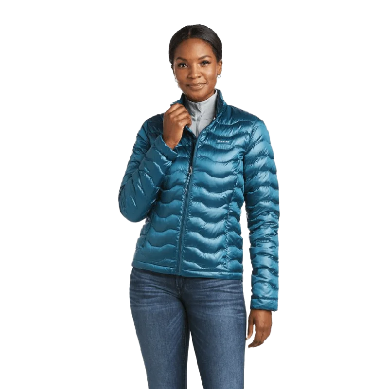 Ariat Women's Ideal 3.0 Down Iridescent Eurasian Teal Jacket Zippered Front Buttoned Front Snap Front