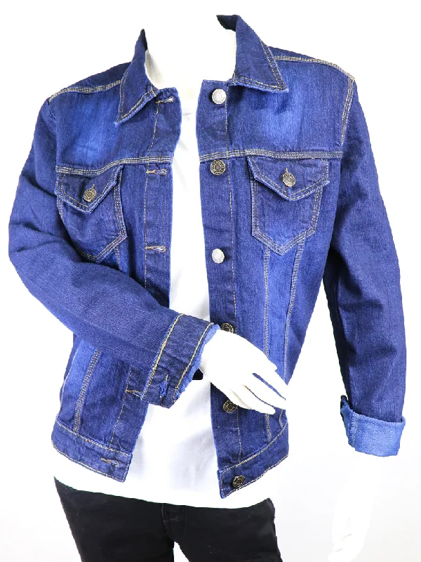 WJ01 Women Denim Jacket Dark Blue Tiered Jacket Buttoned Jacket Zippered Jacket