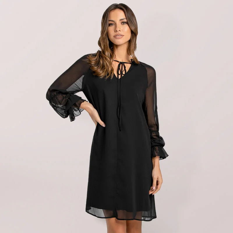 Blue Zone Planet |  Loose flare sleeve solid color mini dress Elegant Lace Mini Dress