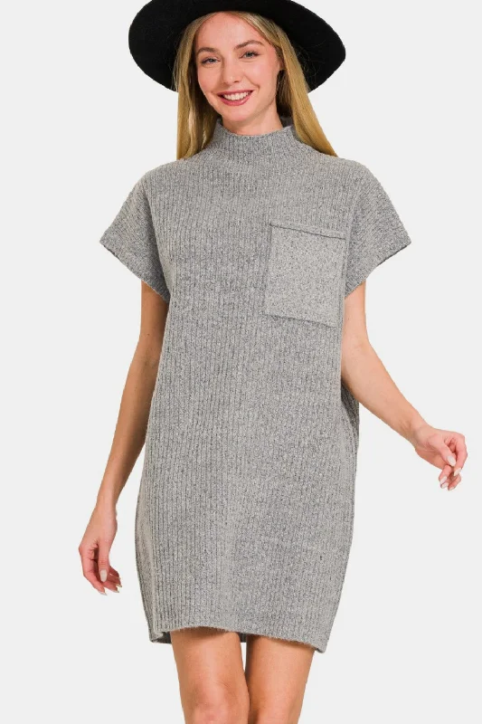 Zenana Short Sleeve Sweater Mini Dress Comfortable Smocked Mini Dress
