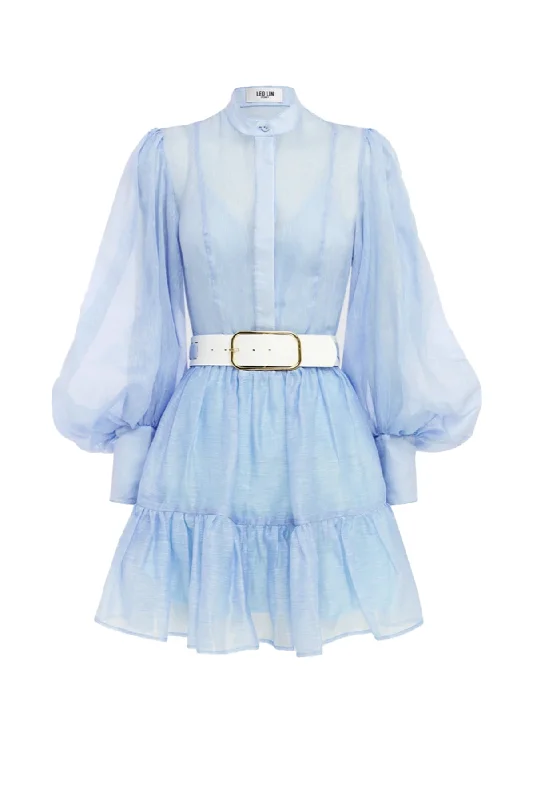 Alexandra Belted Mini Dress Cornflower by Leo Lin Stylish Puff Sleeve Mini Dress