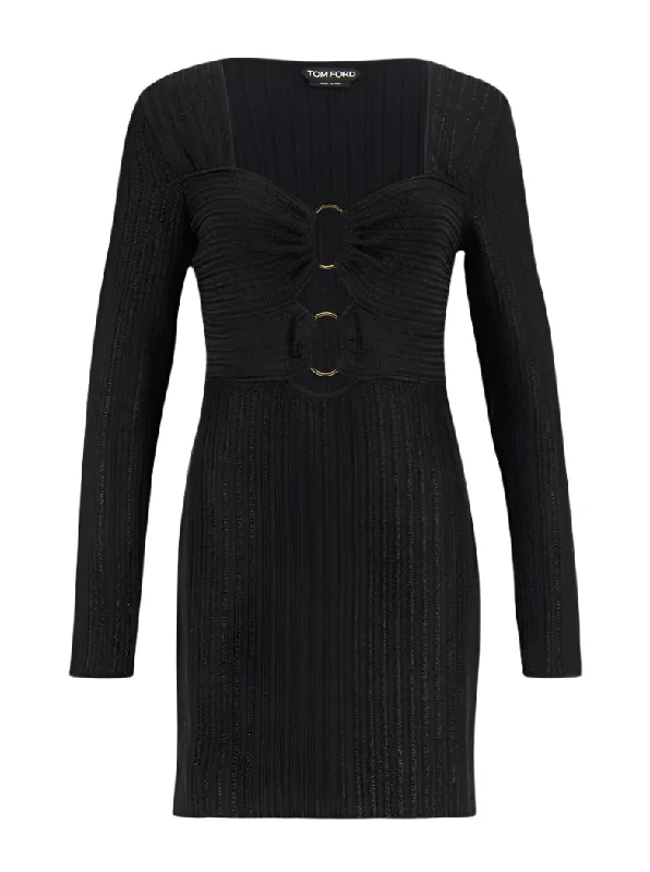 Tom Ford Womens Metallic Heart Neck Mini Dress In Black Fashionable Lace-Trim Mini Dress