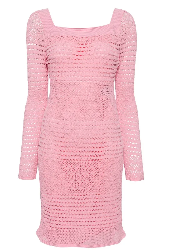 Tom Ford Womens Open Knit Square Neck Mini Dress In Pink Comfortable Wrap Mini Dress