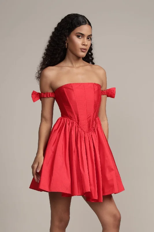 Carly Corset Mini Dress in Red Comfortable Smocked Mini Dress