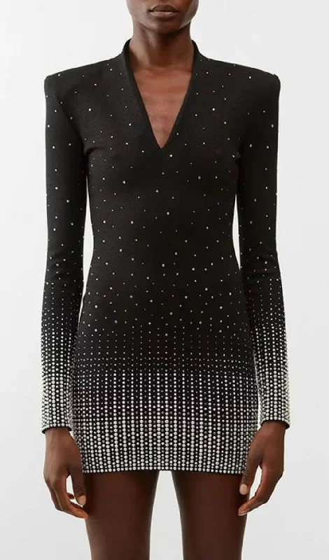 EMBELLISHED KNIT MINI DRESS IN BLACK Comfortable Bodycon Mini Dress