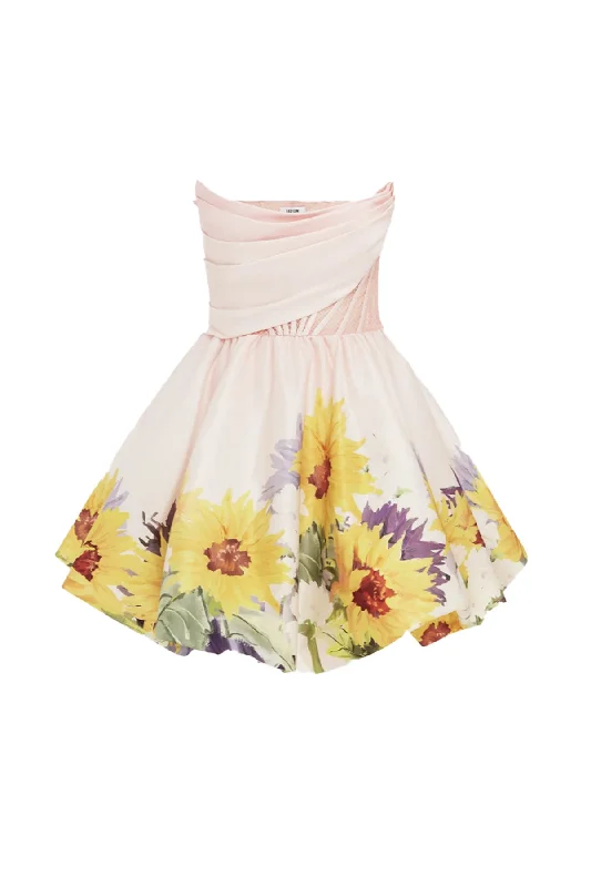 Katy Bustier Mini Dress Sunflower Print in Pink by Leo Lin Comfortable Polka Dot Mini Dress