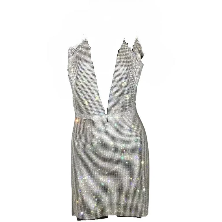 KOKO Silver Crystal Diamante Mini Dress Trendy Crossover Mini Dress