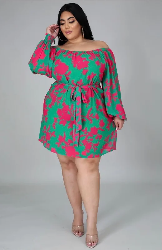 Luau Floral Mini Dress Green (Curvy) - FINAL SALE Fashionable Denim Mini Dress