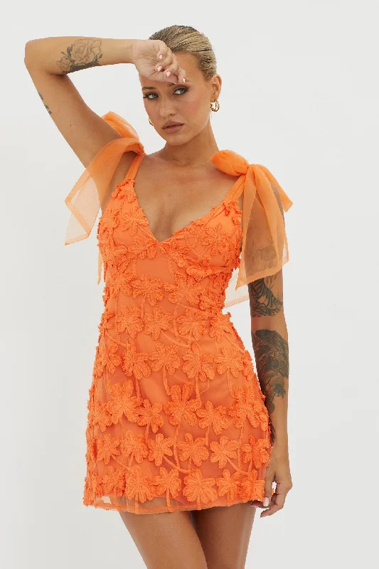 Mykonos Morning Tied Shoulder Embellished Mini Dress Orange Cozy Jersey Mini Dress