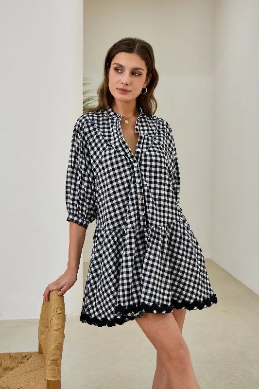 Noralee Black Gingham Ric Rac Mini Dress Fashionable Polka Dot Mini Dress